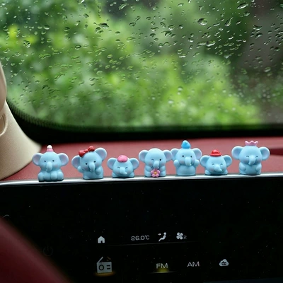 2026 New Cute and Interesting Blue Elephant Car Ornament Cartoon Creative Interior Center Console Decoration (Car ornaments) - blue-little-elephant-6-piece-set