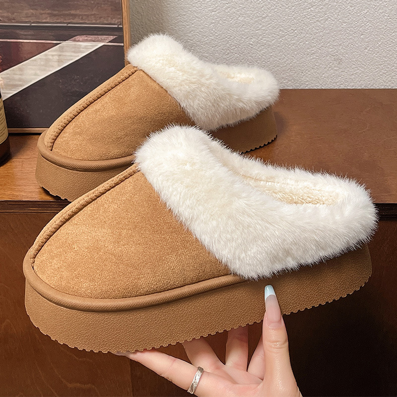 Furry Slippers for Women's Outer Wear 2025 New Thick-Soled Non-Slip Slippers, Warm and Comfortable Home Deodorant Toe-Cap Cotton Slippers