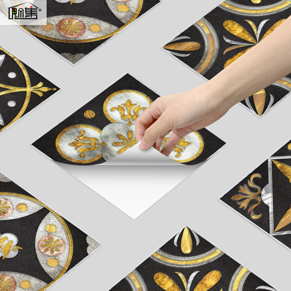 Wall Decorative Sticker Cabinet Renovation Modern High Luxury Black Gold Tile Sticker Wall Decoration Beautification Waterproof Sticker HT50