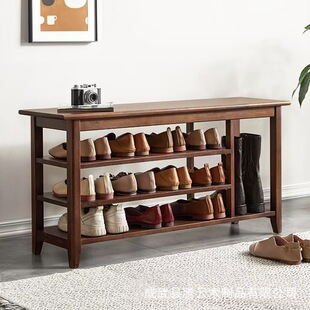 新款实木鞋柜三层带高筒靴位复古木质收纳换鞋架家用玄关换鞋凳-阿里巴巴