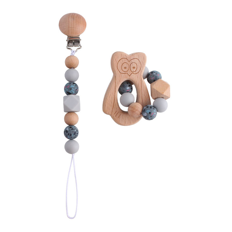 Bebé DIY creativo haya chupete clip pezón Cadena de leopardo perlas silicona Beech animal juguete teether palo