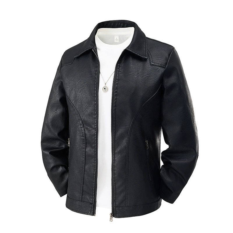 Мужская кожаная куртка 25 Осень/Зима Новая повседневная кожаная куртка для молодых мужчин, мужская куртка из утолщенной кожи на флисовой подкладке.