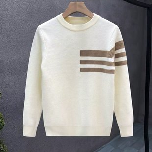 Crewneck Sweater Knitwear Men's Fashion Brand Handsome Autumn and Winter Base Shirt 2024 New Men's Elegant Slim-fit Top