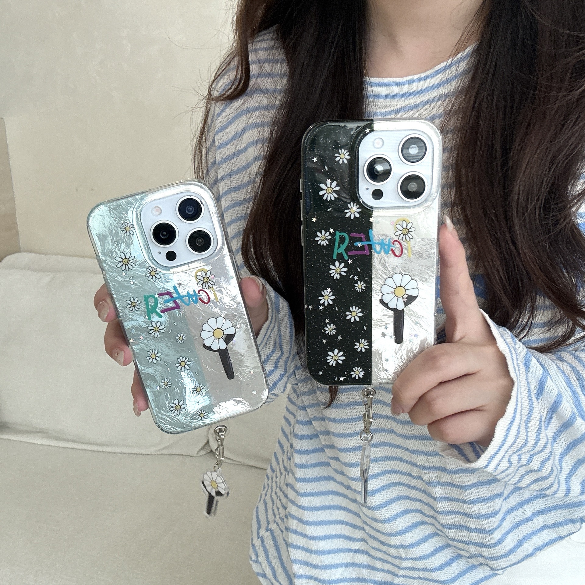 Costuras coreanas c flores para Apple 16ProMax funda para teléfono móvil 15Pro nicho 14/13 pareja 16