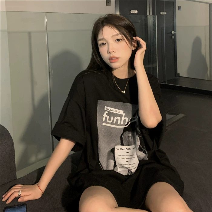 Поколение волос оптом с принтом, футболка с коротким рукавом, Женская 2023 летняя новая свободная повседневная футболка с круглым вырезом