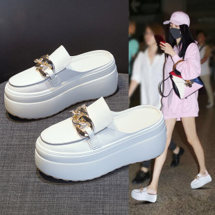 Korean Style Simple Style Half Slippers for Women 2025 Autum New Pure Color Metal Heelless Toe Slippers for Women Fashion