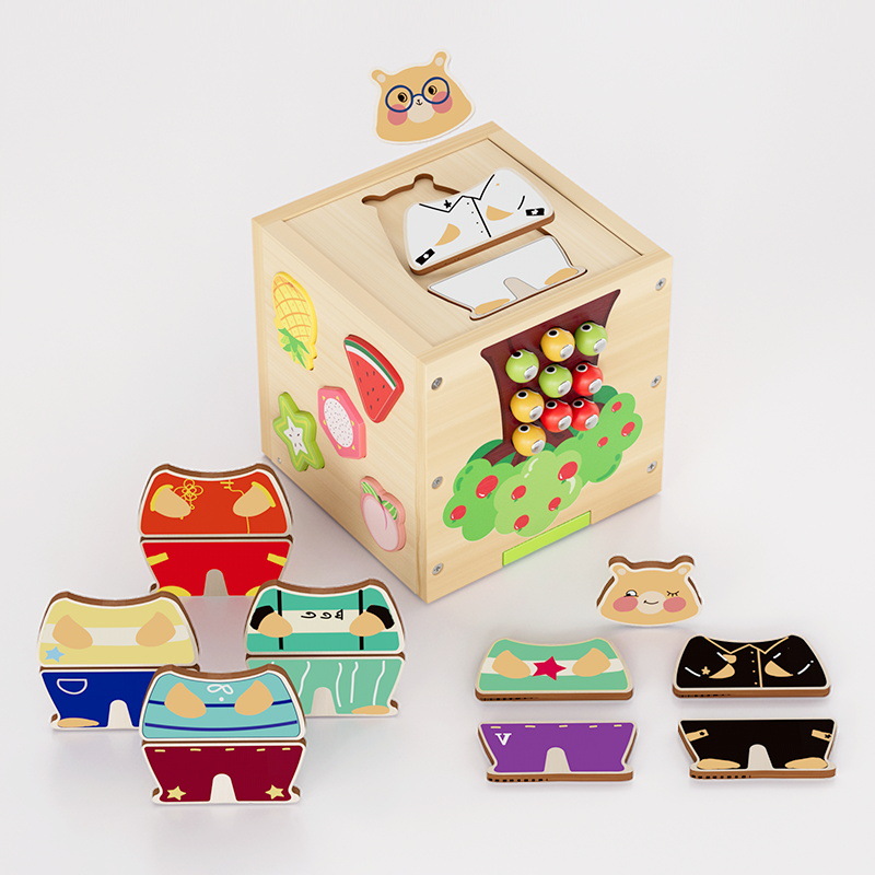 Cpc Educación temprana de madera para niños Caja del tesoro de hexaedro multifuncional Sacar rábanos y atrapar insectos Forma de juguete educativo a juego
