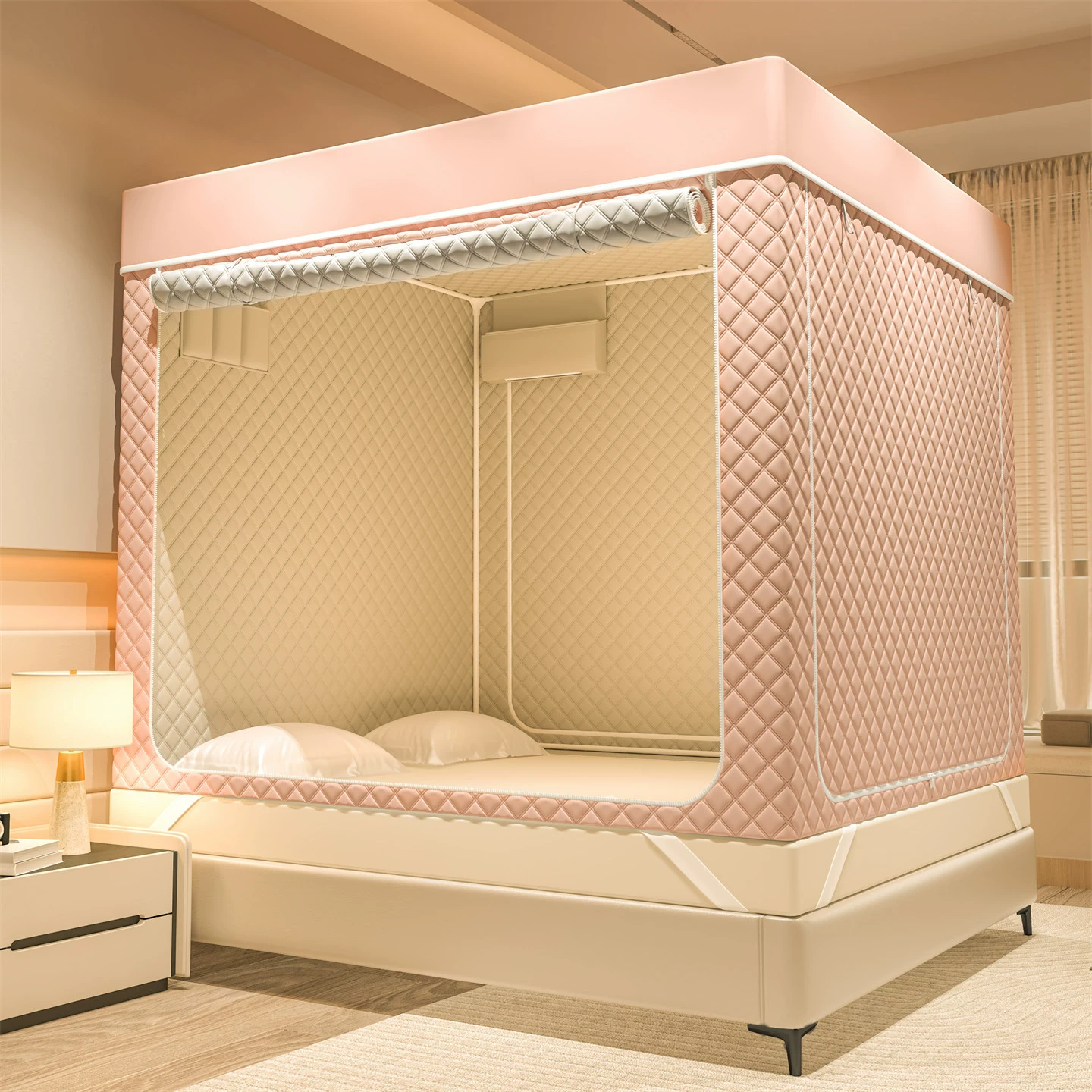 Keep warm quilted curtain, windproof tent, mosquito net with zipper