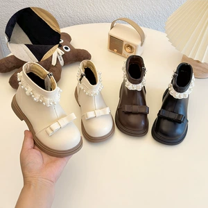Martens детские зимние утепленные короткие сапоги украшены жемчугом стиль Лолита
