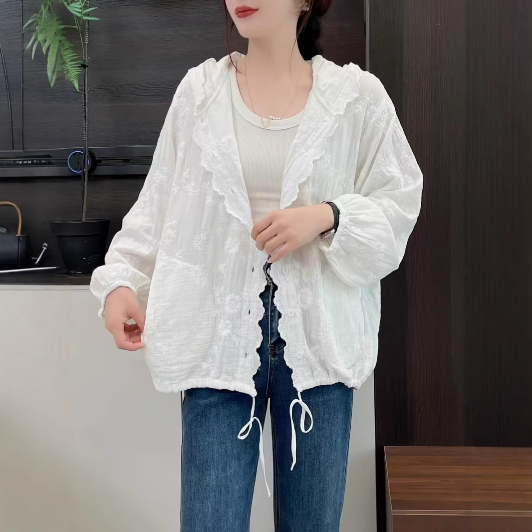 (2개) 봄과 가을 새로운 후드 셔츠 자카드 레이스 셔츠 루즈 캐주얼 한국 스타일 아카데미 스타일 레이스 재킷