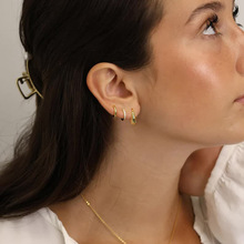 欧美跨境ins时尚铜耳环饰品女 小众轻奢设计圆角边锆石耳扣耳圈