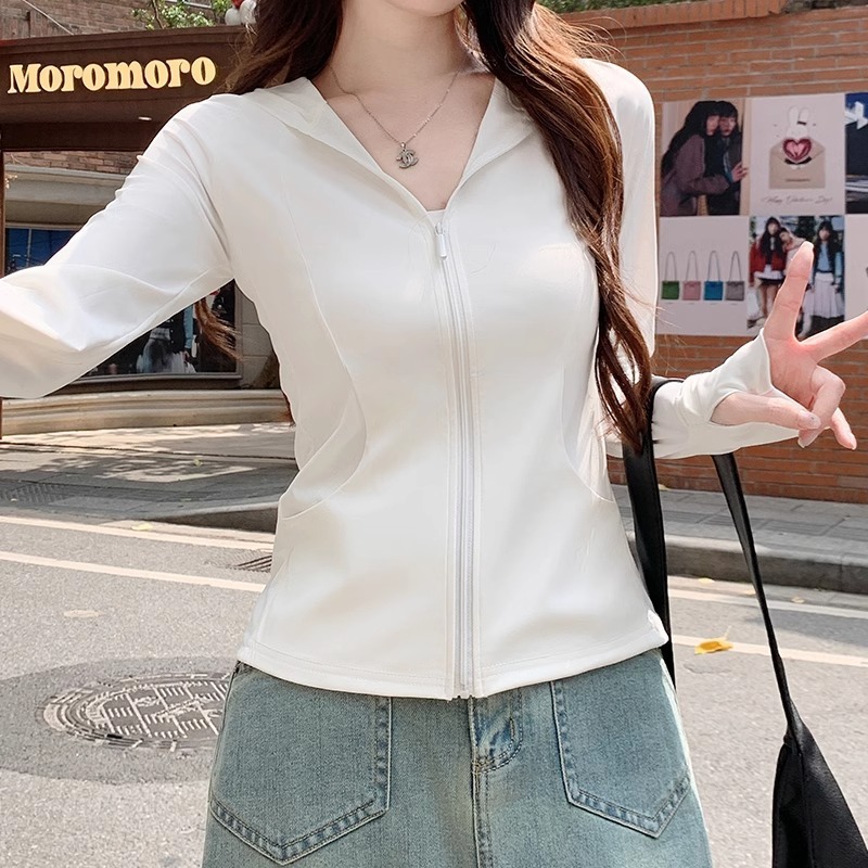黒長袖日焼け止め服女性のための夏 2025 新しい屋外通気性アイスシルク日焼け止め服スリムカーディガンジャケット薄い|undefined