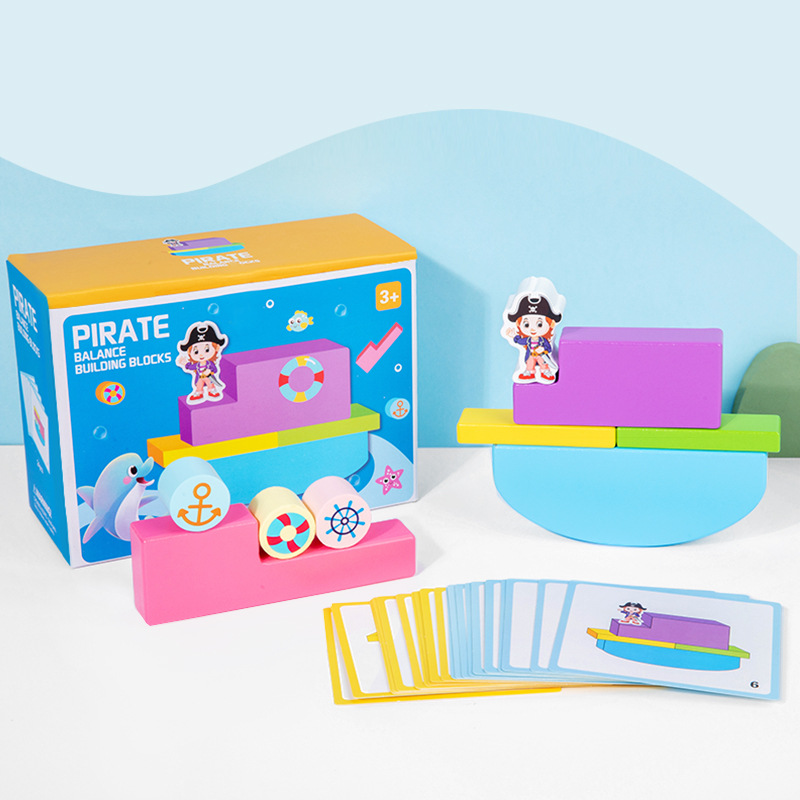 Piratas para niños transfronterizos, bloques de construcción de equilibrio, montones de educación temprana para bebés, montones de juegos de mesa Jenga, tarjetas, juguetes educativos