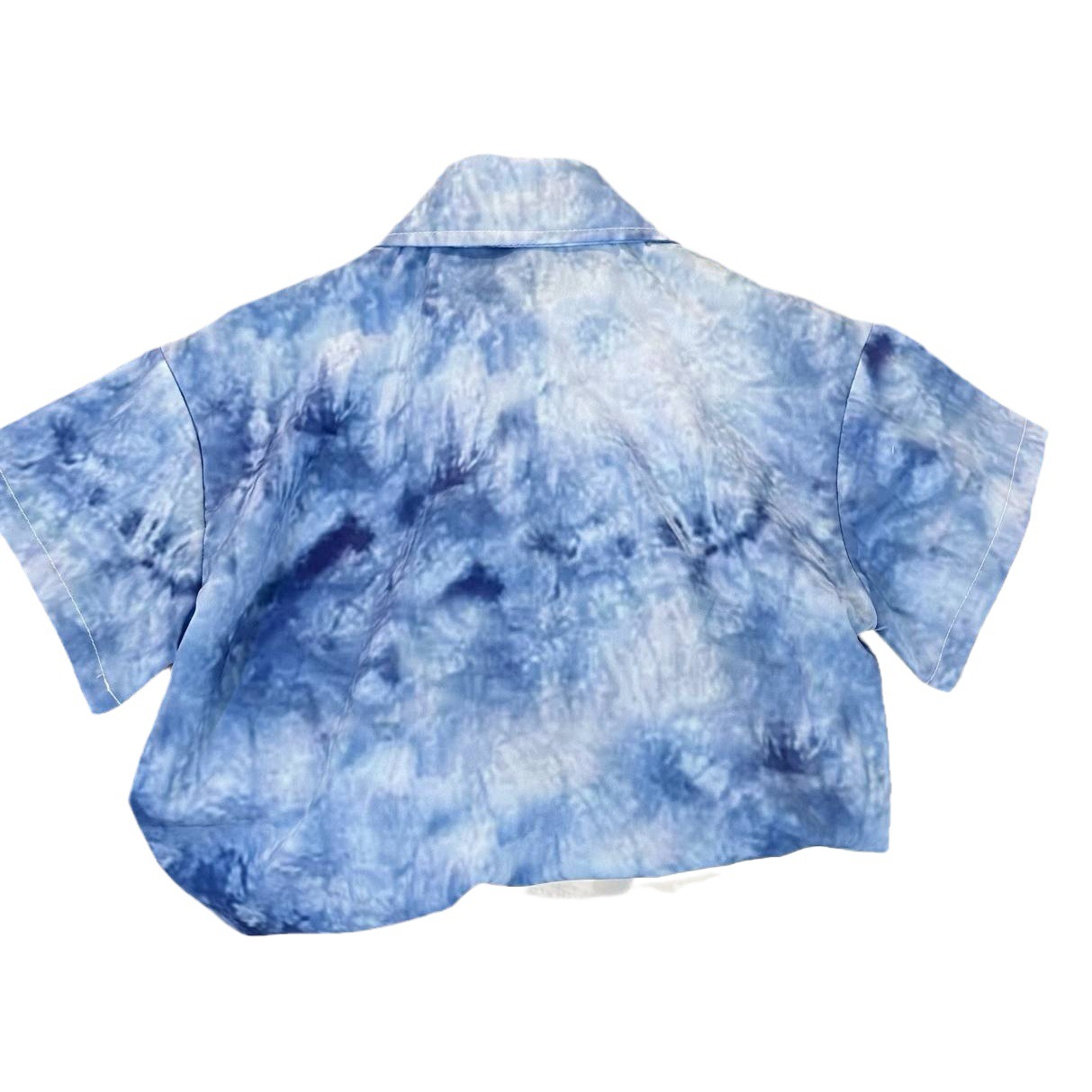 2024 verano nueva camisa de los niños moda cielo estrellado azul color sólido manga corta guapo bebé casual Beach top