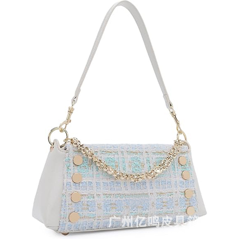 Women's Shoulder Bag Vegan Leather Tweed Small Half-Moon Bag Handbag Rivet Fashion Underarm Chain Special Material