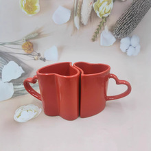 批发出口ins红色心形马克杯定制LOGO情侣陶瓷爱心水杯情人节礼物