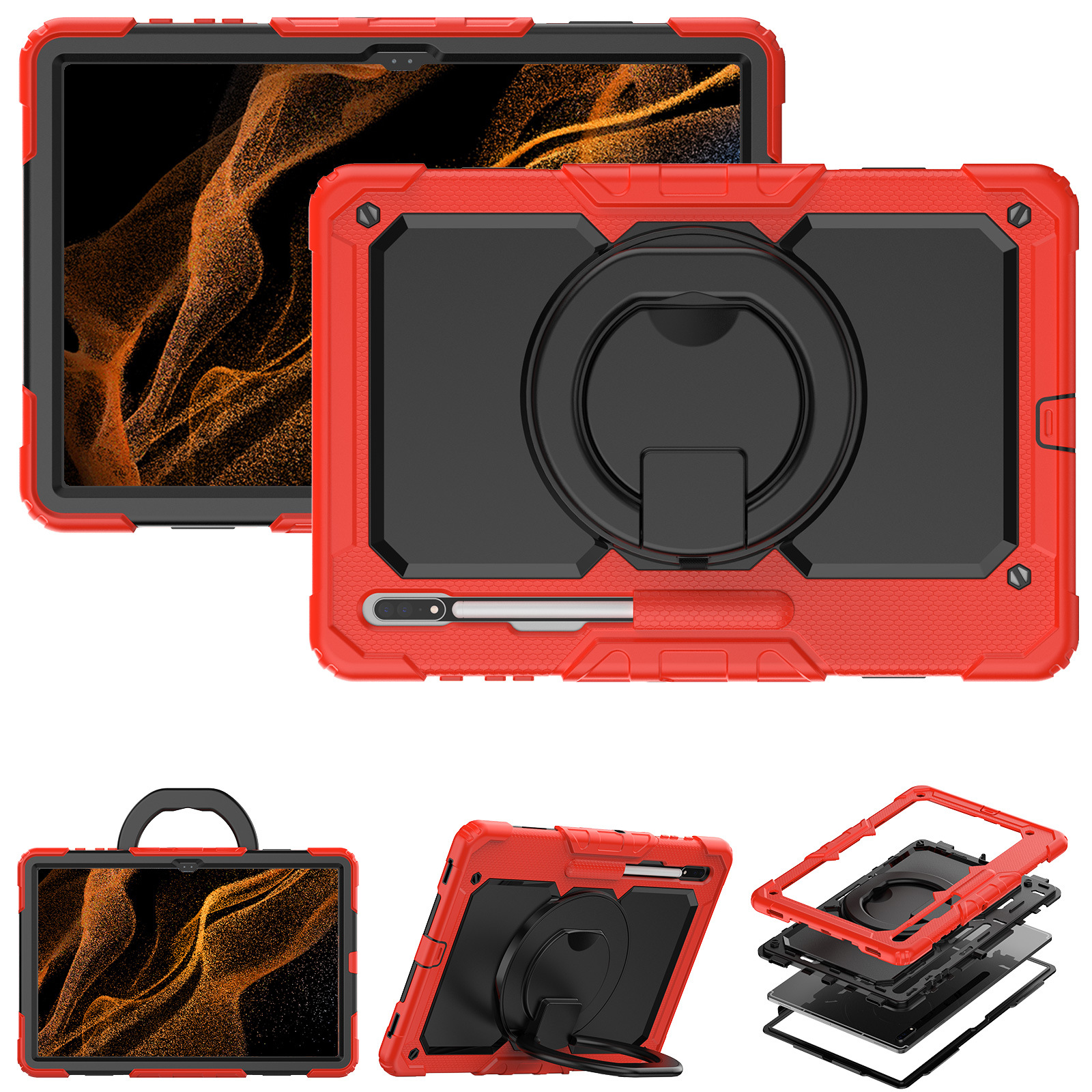 适用三星S8 Ultra笔槽硅胶平板套X900/X906B/X906U旋转支架防摔壳