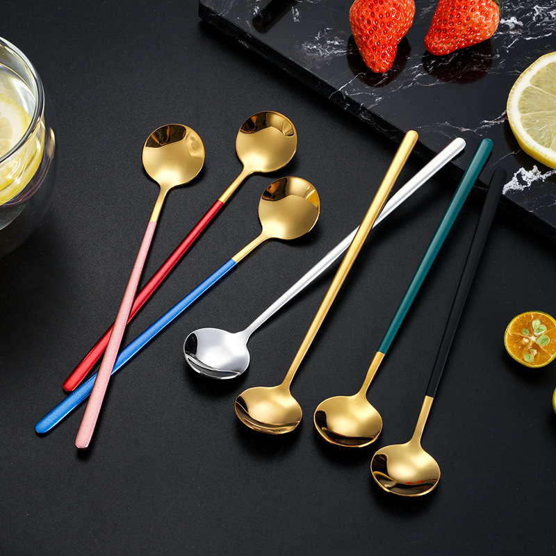 304 cuchara de café dorada de acero inoxidable cuchara redonda pequeña cuchara coreana mano regalo cuchara mezcladora taza de miel cuchara de vidrio