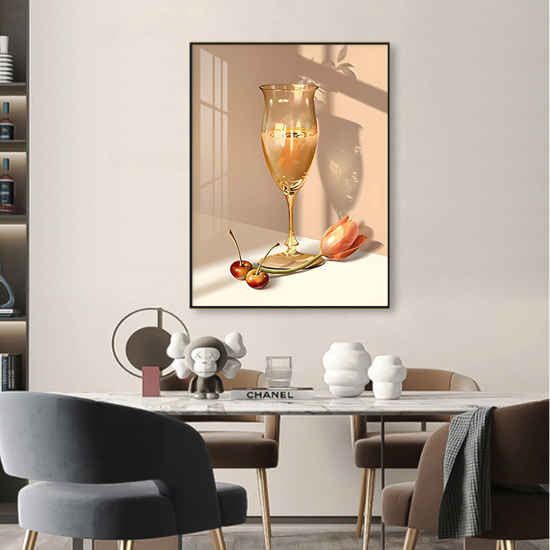 Modern Minimalist Restaurant Decorative Painting Wine Glass Dining Room Mural Kitchen Background Wall Living Room Dining Table Hanging Painting Oil Painting