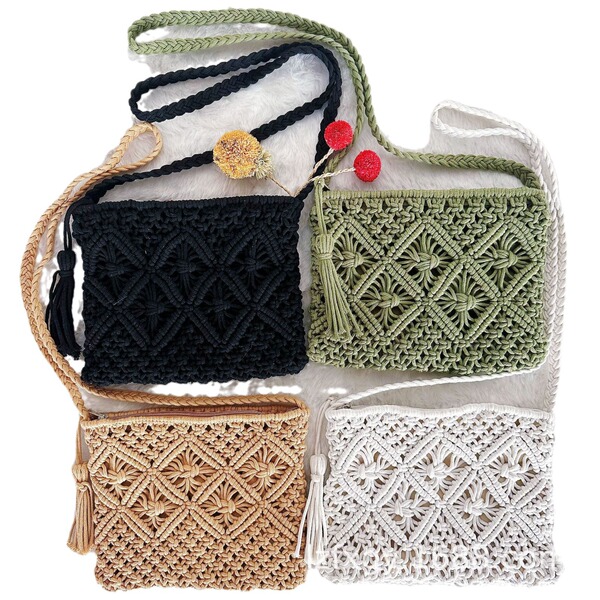 2026 Hot Style Tassel Woven Bag Cotton Rope Women’s Shoulder Bag…