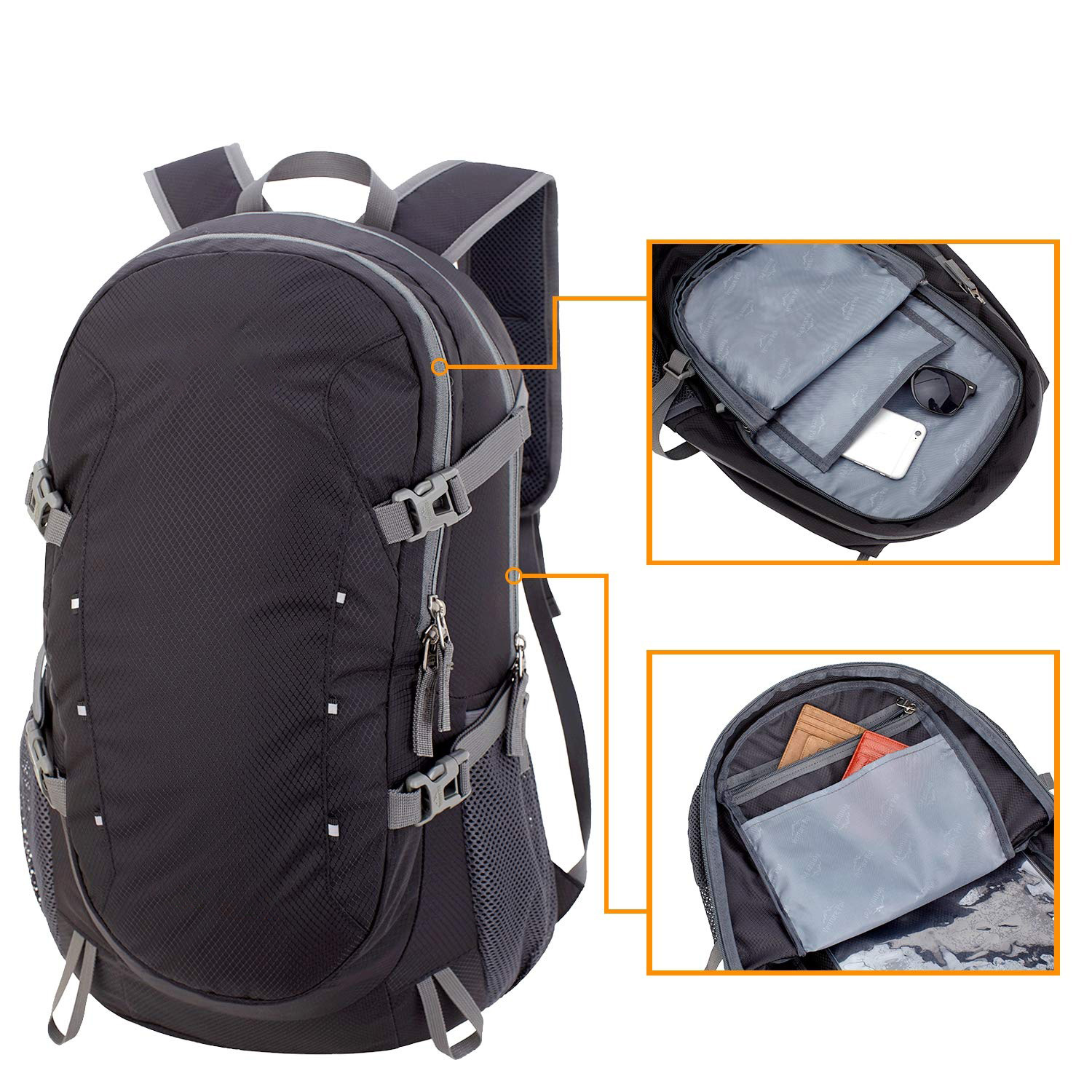 Mochila Plegable Ligera para Senderismo, 40L, Ciclismo, Camping, Exterior