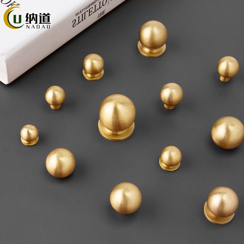 High-end new Chinese style hardware cabinet door small handle cabinet drawer spherical single hole brushed gold pure brass handle