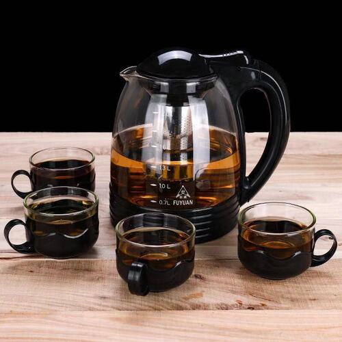 Boiling water pours directly into the flower teapot, heat-resistant glass, home restaurant teacup, tea set, stainless steel filter, large-capacity tea maker
