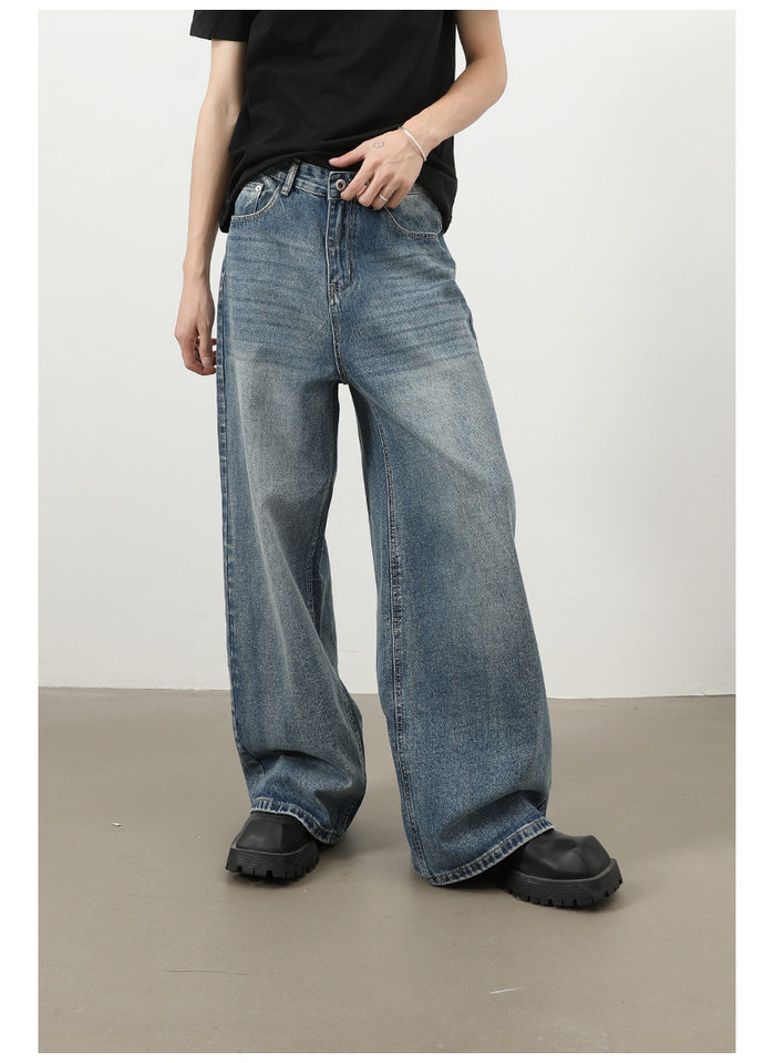 Quần jeans nam ống rộng phong cách Hàn Quốc đơn giản cơ bản đi làm đa năng — màu xanh chi tiết 14