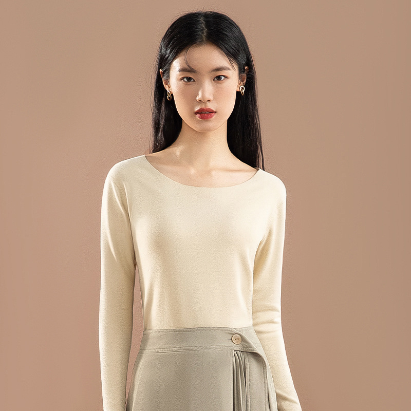 De terciopelo ropa interior térmica sin costuras superior de las mujeres engrosada camisa de fondo de calefacción forrada de lana 2023 Otoño e Invierno ropa térmica de Otoño de las mujeres