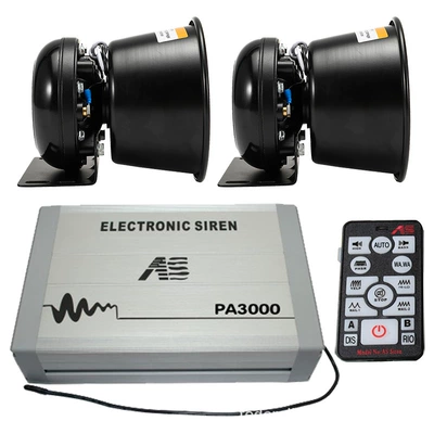 PA3000E Vehicle-mounted Electronic Siren Car horn/tweeter - pa3000e-main-unit-round-speaker-set-12v
