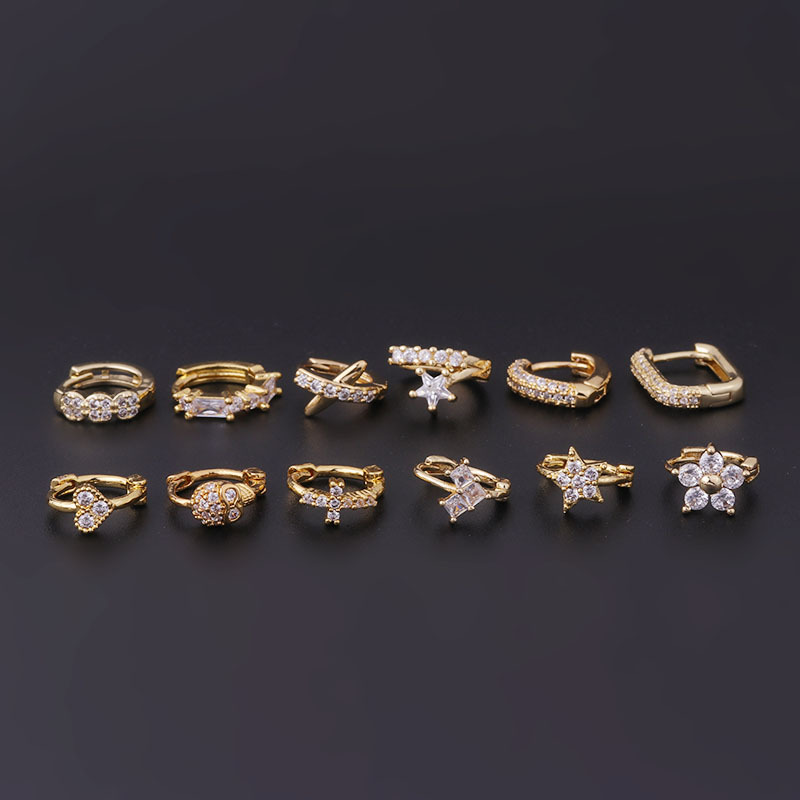 8MM fashion heart flower cross copper inlaid zircon ear buckle wholesale