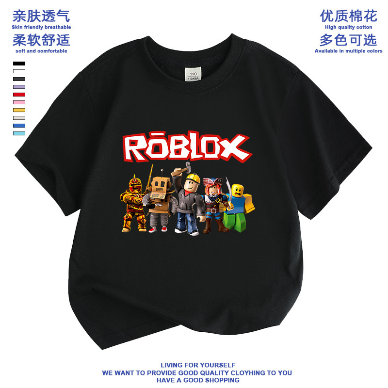 Roblox boys' summer cotton short-sleeved T-shirt Virtual World Children's clothing children's middle and big children's summer clothes T-shirt