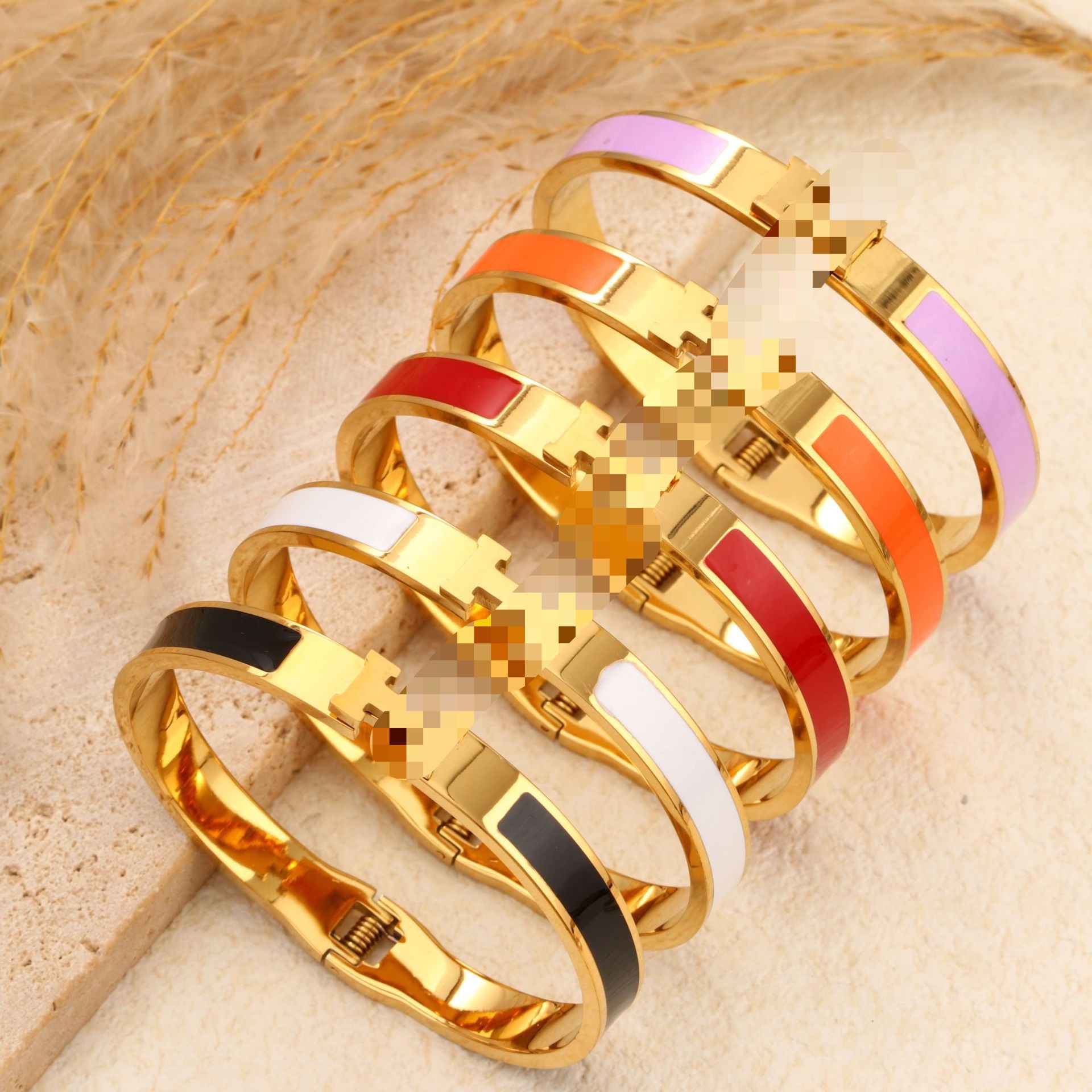Popular Cross-Border Manufacturer Direct Supply H Bracelet 8mm Narrow Version H Drip Glaze Bracelet Korean Fashion Couple Bracelet Europe and America