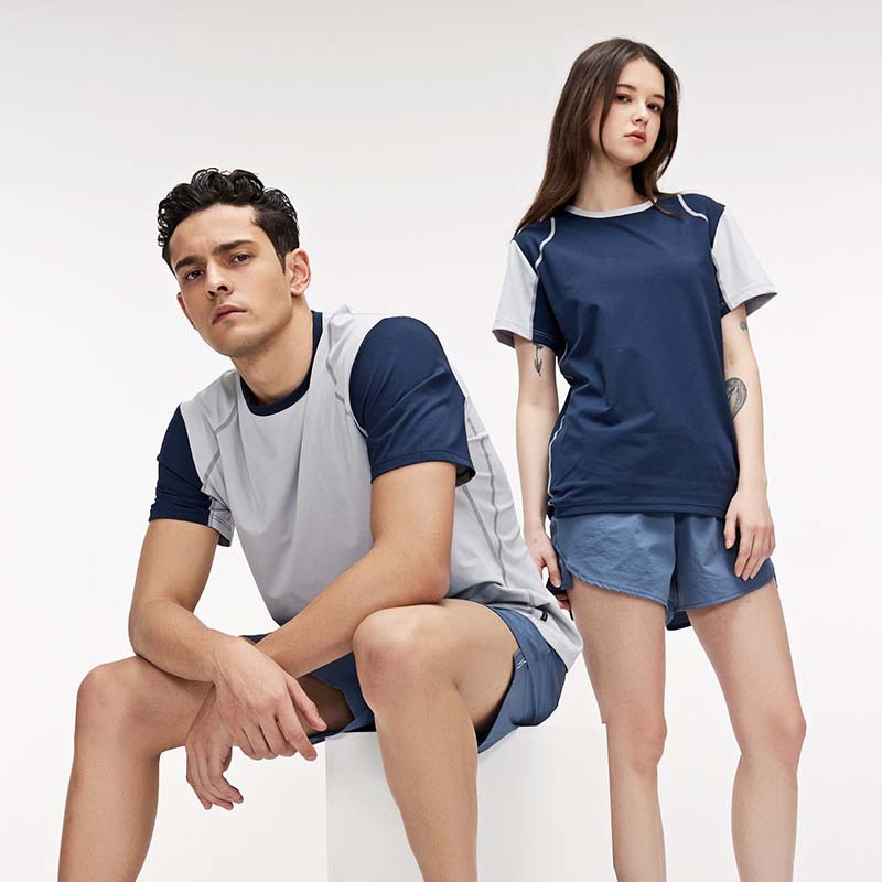 Verano al aire libre de los hombres y las mujeres deportes ropa de secado rápido camiseta running fitness grupo ropa cuello redondo superior manga corta impreso LOGOU