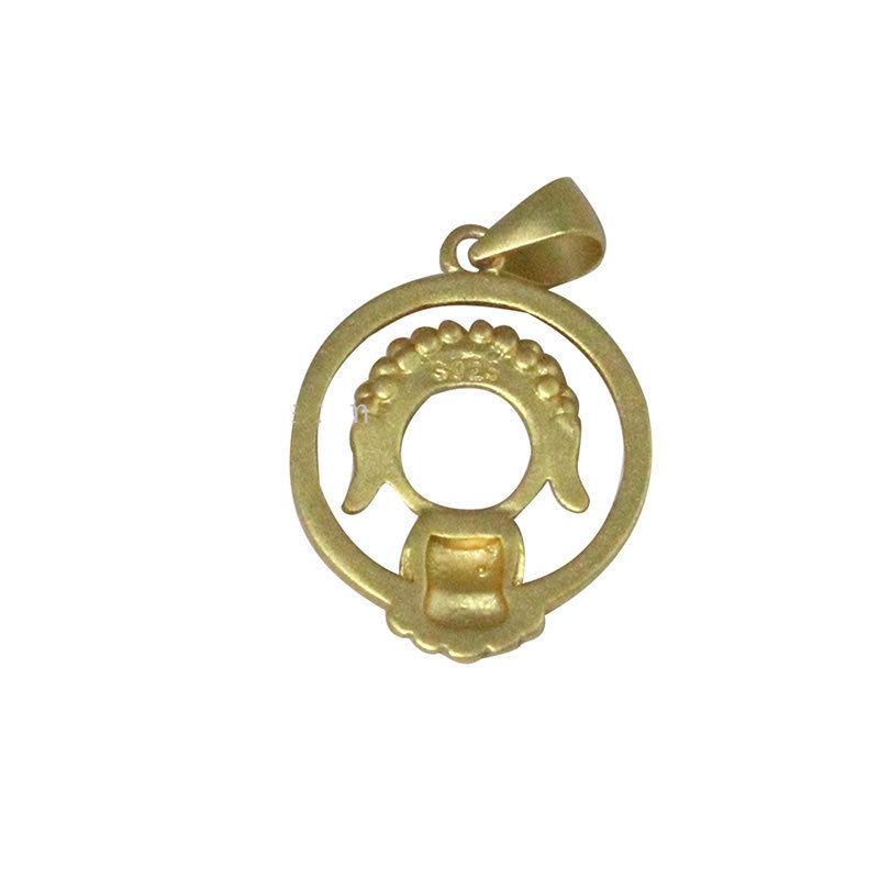 【秒】s925银中国风哑光金宝宝佛坠子空托底托圆形6mm 银吊坠托