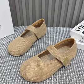 麻布浅口玛丽珍女鞋2025年夏季新款复古奶奶鞋亚麻单鞋懒人豆豆鞋
