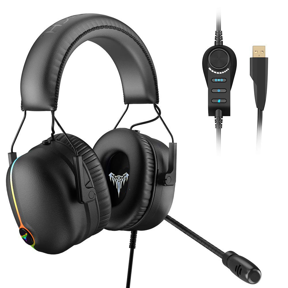 Auriculares para Juegos con Cable y Reducción de Ruido ENC, Auriculares para Juegos SuTi V11 con Vibración, Auriculares para Cibercafé con Sonido Envolvente 7.1