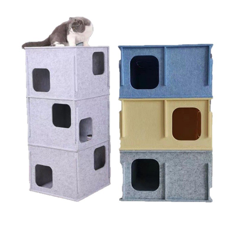 Felt gato nido multicapa en un agujero de árbol personalizado gato de invierno caliente doble capa de refugio de gato casa de gato de familia