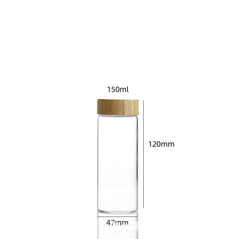 Botellas de tubos de borosilicato de alto contenido al por mayor, botellas de vidrio selladas con tapa de grano de madera de 47 mm de diámetro, botellas de embalaje de polvo de píldoras visuales image 13