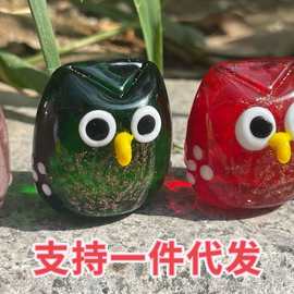 淄博琉璃手工艺品批发猫头鹰迷你摆件可爱外贸代发礼物装饰品可爱