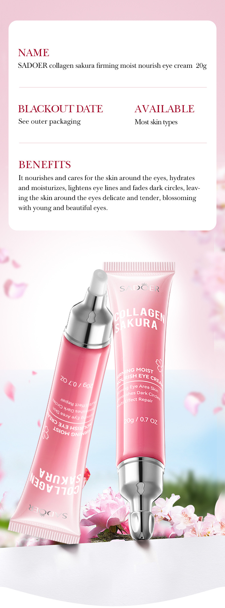 Moisturizing Elastic And Tender Eye Cherry Blossom Collagen Eye Cream