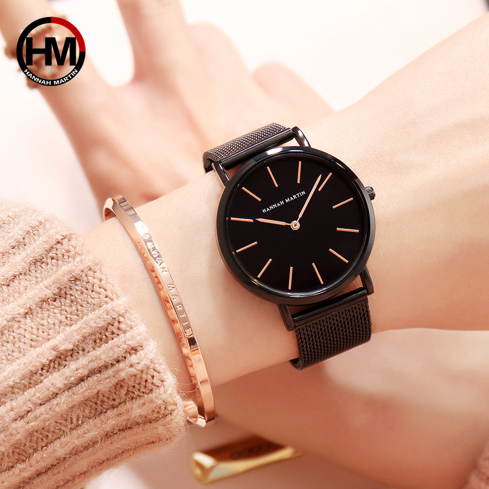 Nuevo Reloj de Mujer con Movimiento Japonés, Resistente al Agua, Estilo Nórdico, Minimalista y de Lujo, Correa de Malla de Acero Inoxidable, Delgado, Transfronterizo