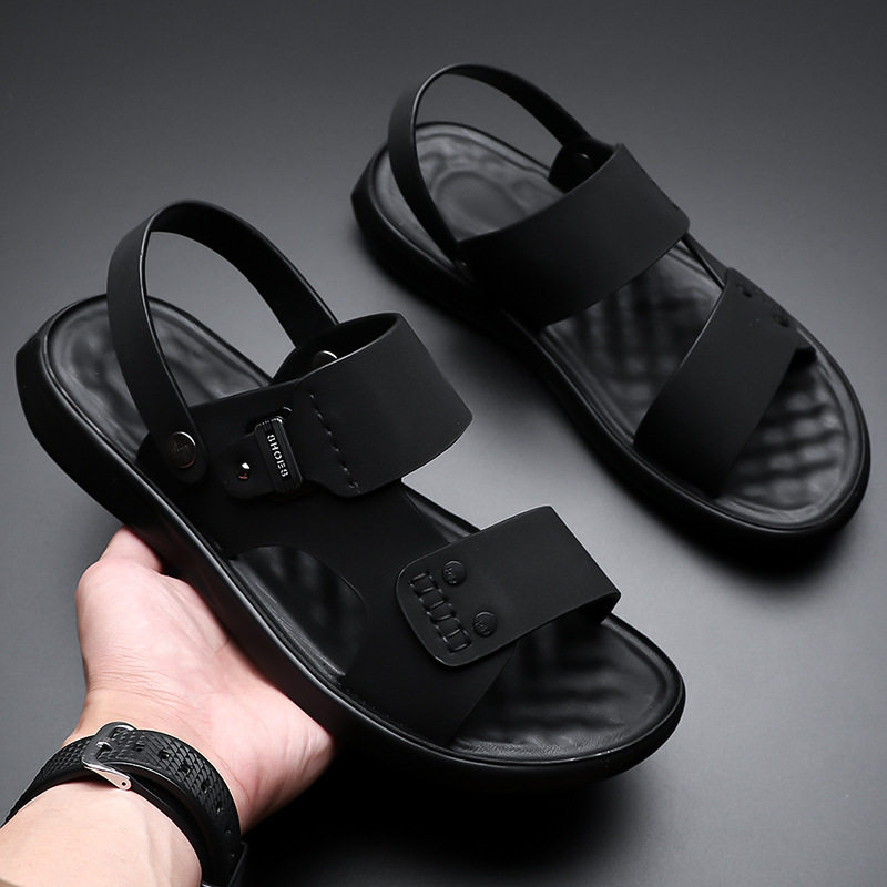 Dép sandal nam quai ngang hở ngón thoáng khí chống trượt đi biển và dạo phố — QS5253 nâu (cỡ giày thể thao), QS5253 đen (cỡ giày thể thao)