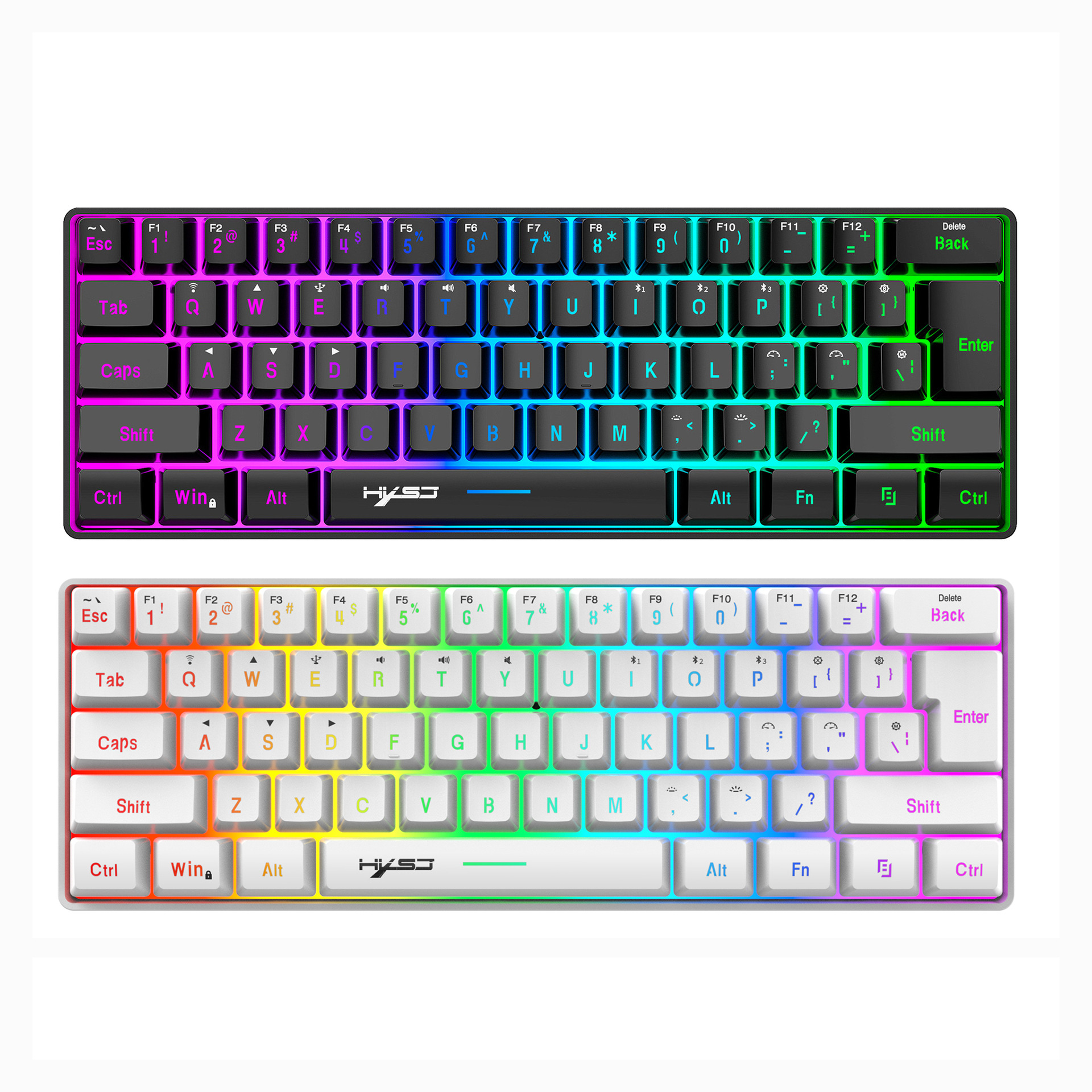 L500 de tres modos de 61 teclas RGB con cable inalámbrico Bluetooth teclado de membrana compacto inyección de dos colores ABS transfronterizo en stock
