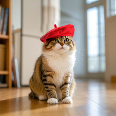 新型の越境ペットの帽子はかわいい猫のベレー帽を飾って写真を撮ります。