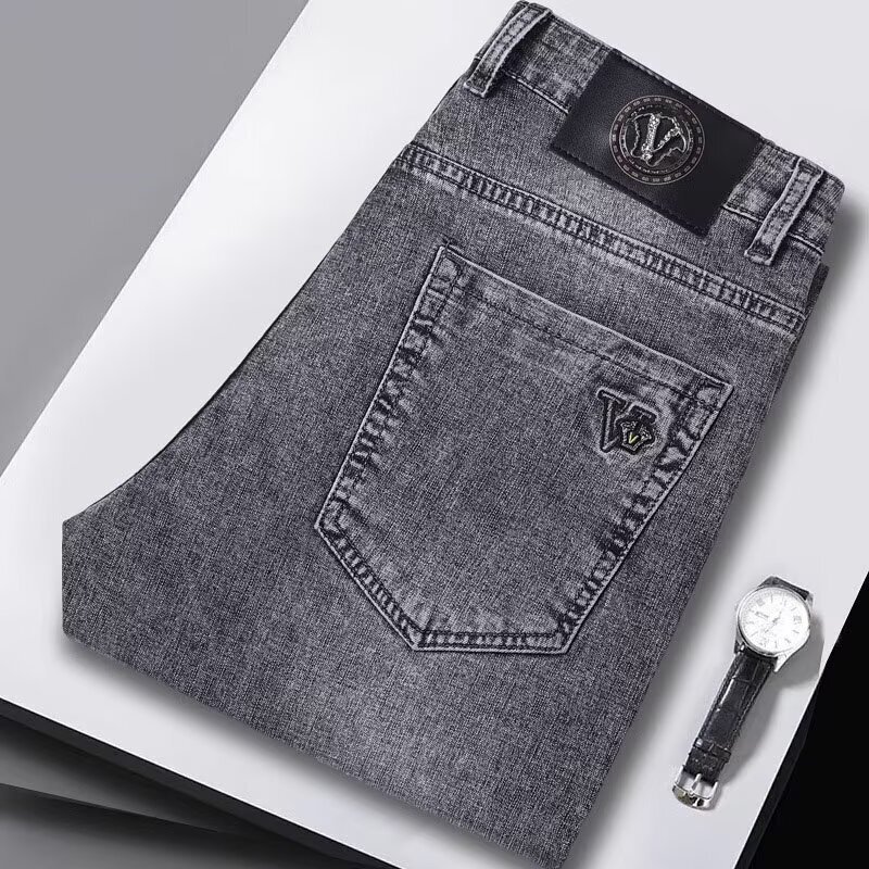 High-End European Style Autumn New Jeans Straight-Leg Light Luxury Pants Trendy Ice Silk Comfortable Trendy Long Pants Men's Style High-End European Style Autumn New Jeans Straight-Leg Light Luxury Pants Trendy Ice Silk Comfortable Trendy Long Pants Men's Style