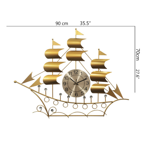 Clock New Chinese Style Wall Clock Living Room Home Use Fashion Minimalist Creative European Light Luxury Gold Sailboat Wall Mounted Clock