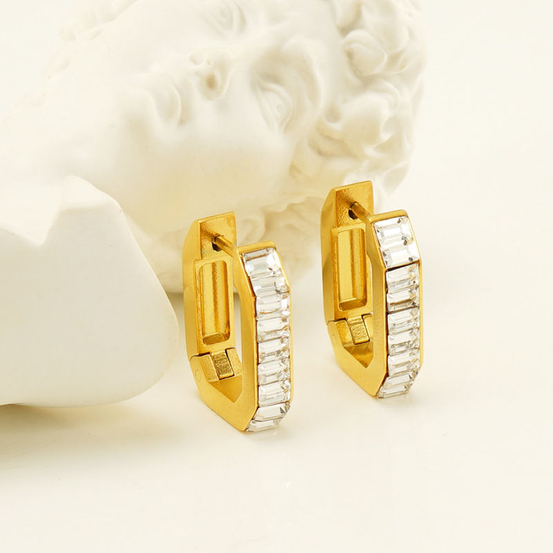 Moda geométrica europea y americana colorido ZIRCON titanio acero pendientes mujer ins estilo alto grado 18K Acero inoxidable pendientes al por mayor