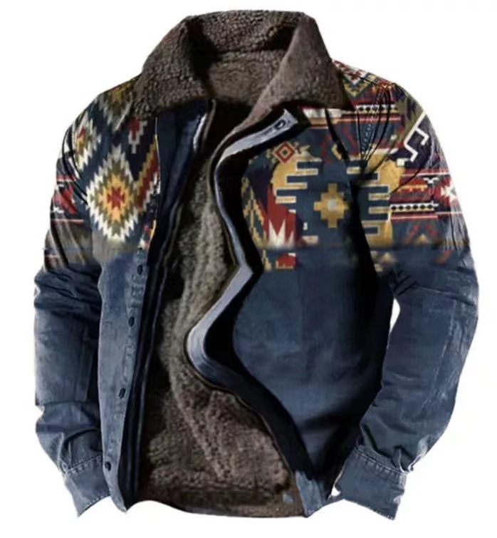 Cross-border en stock bolsillo de costura lateral engrosada casual cremallera suelta Lobo marrón Chaqueta de algodón de manga larga para hombres jóvenes