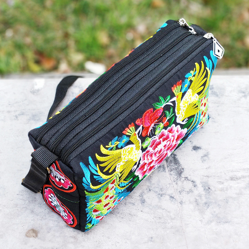 Bolso bandolera bordado de lona de estilo étnico Bolso bandolera bordado Hanfu retro Teléfono móvil Monedero Purse